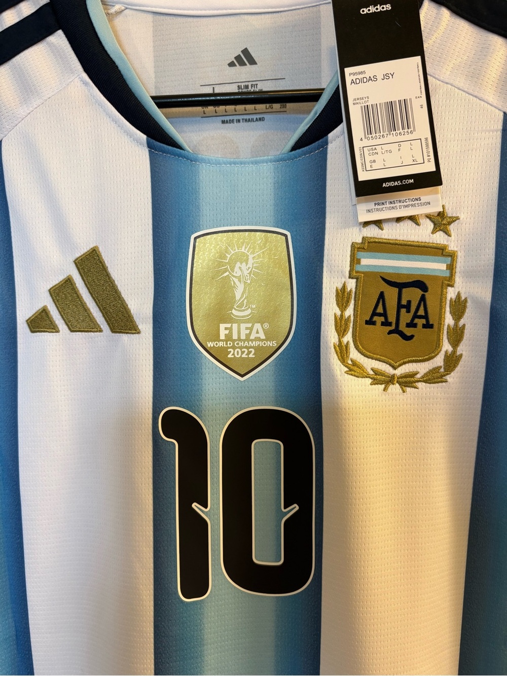 adidas Argentina Soccer Jersey - White & Light Blue with Gold Accents - Picture 3 of 6